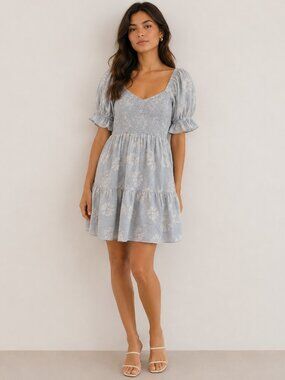 Madewell Silk Lucie Smocked Mini Dress Moody Blooms Blue Size Medium
